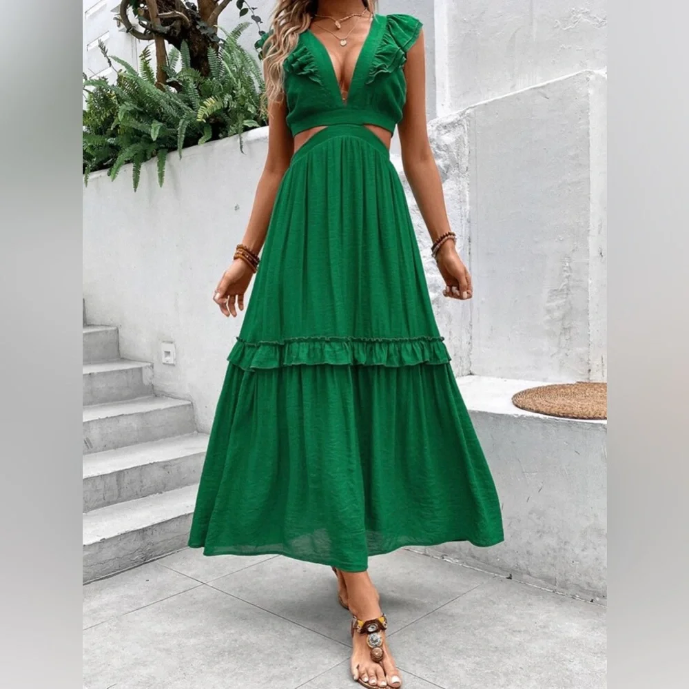 Green linen dress super cute - Picture 3 of 4